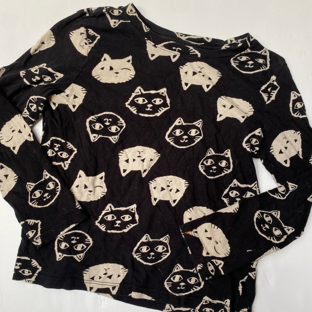 Old Navy Black Tee with Cream Cat Faces
